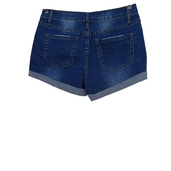 Distressed Ripped Denim High Waist Jean Shorts Women Size M Casual Rolled Hem - Picture 2 of 7